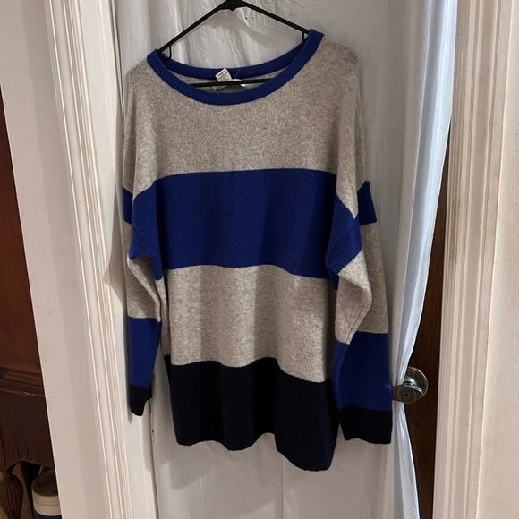 C&C California blue gray black color block sweater size 1x wool blend - Picture 1 of 4